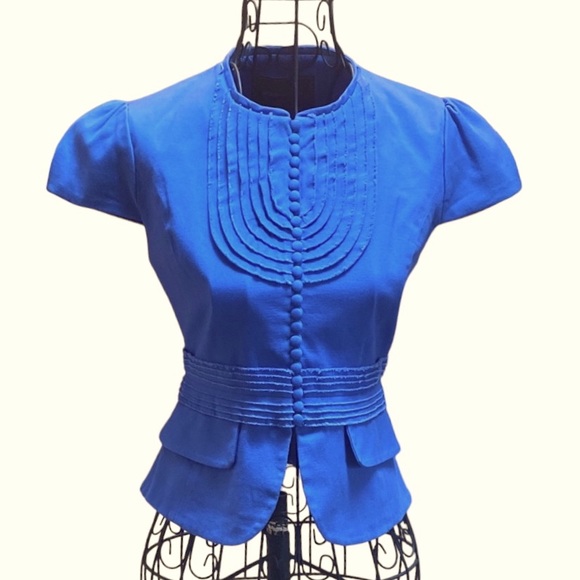 🪻 NWOT BCBG Max Azria Blue Cap Sleeve Button Front Blazer | XS - Picture 6 of 12